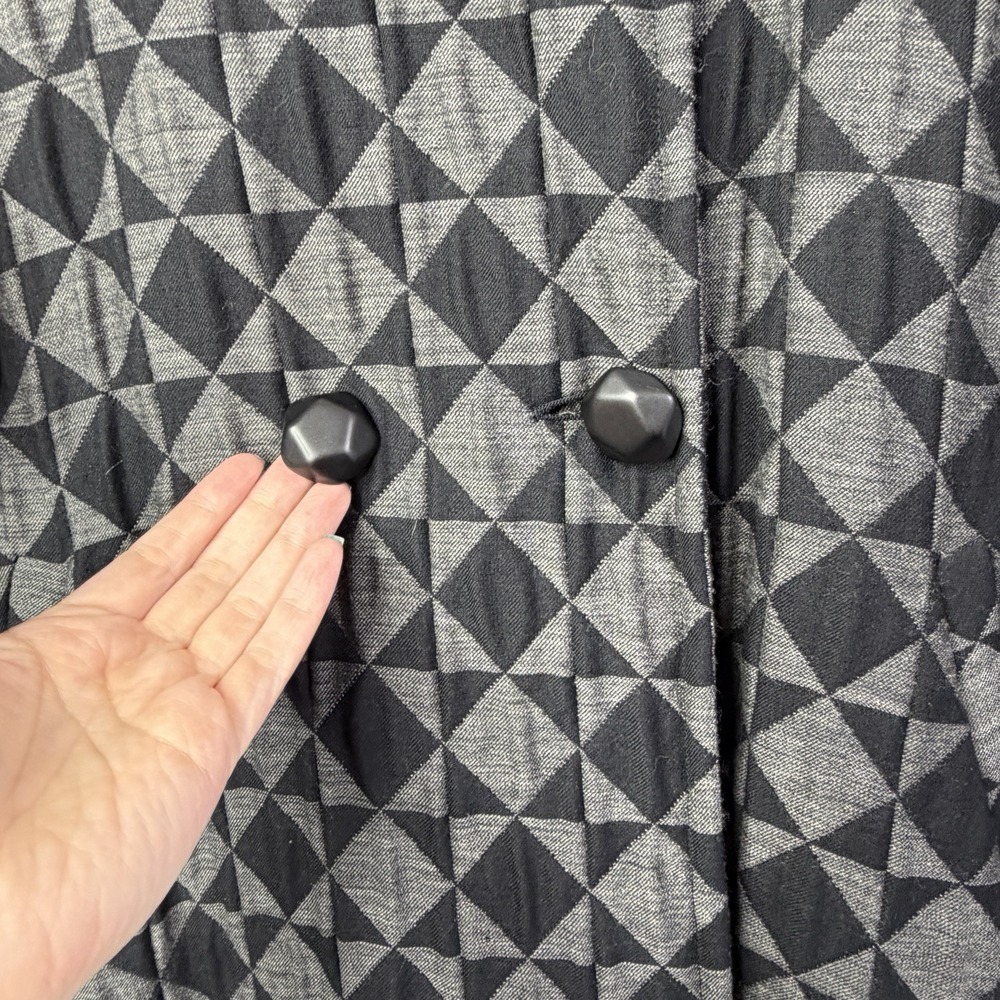 Vintage‎ Quilted Long Wool Coat 2X/3X Made In Italy Black Gray Tumbling Block - Picture 7 of 16
